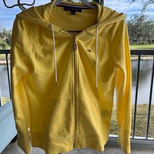 Tommy Hilfiger yellow hooded sweater jacketed with pockets and zippere